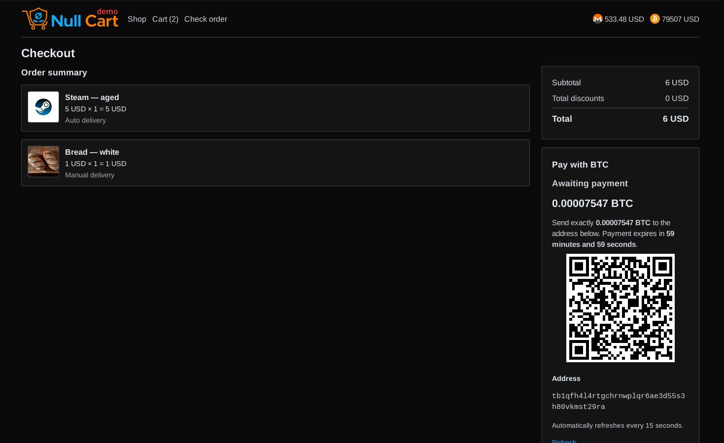 Checkout with crypto QR code