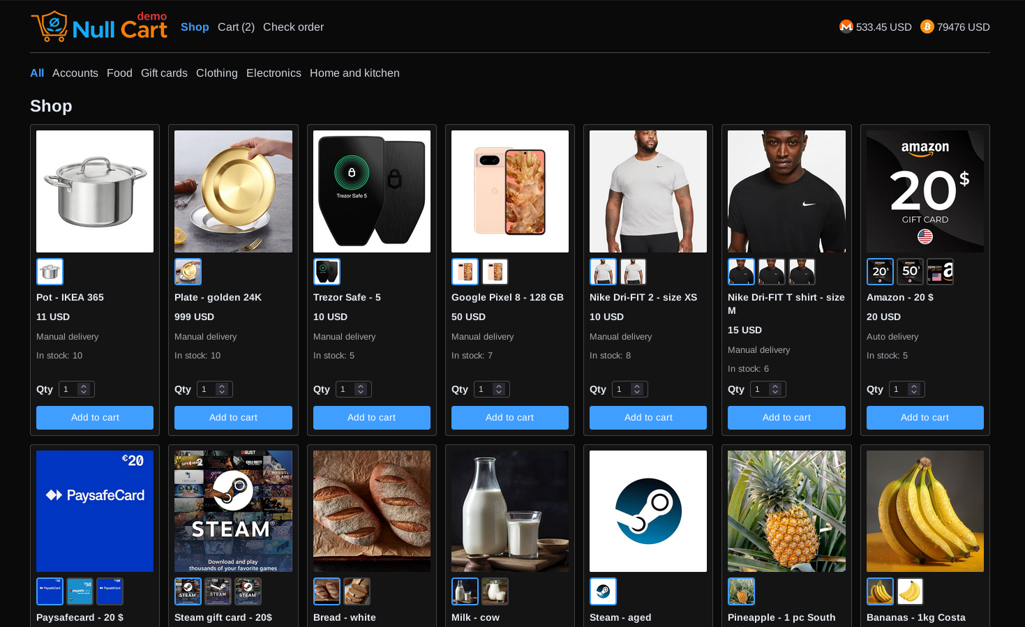 Storefront product catalog